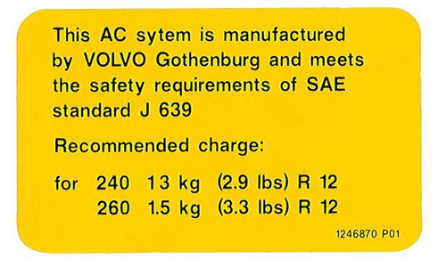 Decal aircondition Volvo 240/260