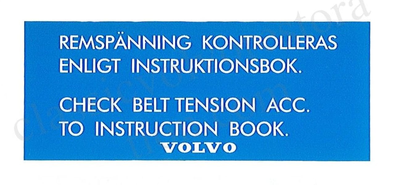 Decal belt tension Volvo Amazon/Volvo 1800 Volvo B20